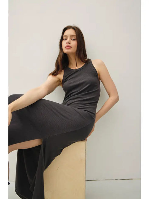 RIBBED SIDE SLIT DRESS